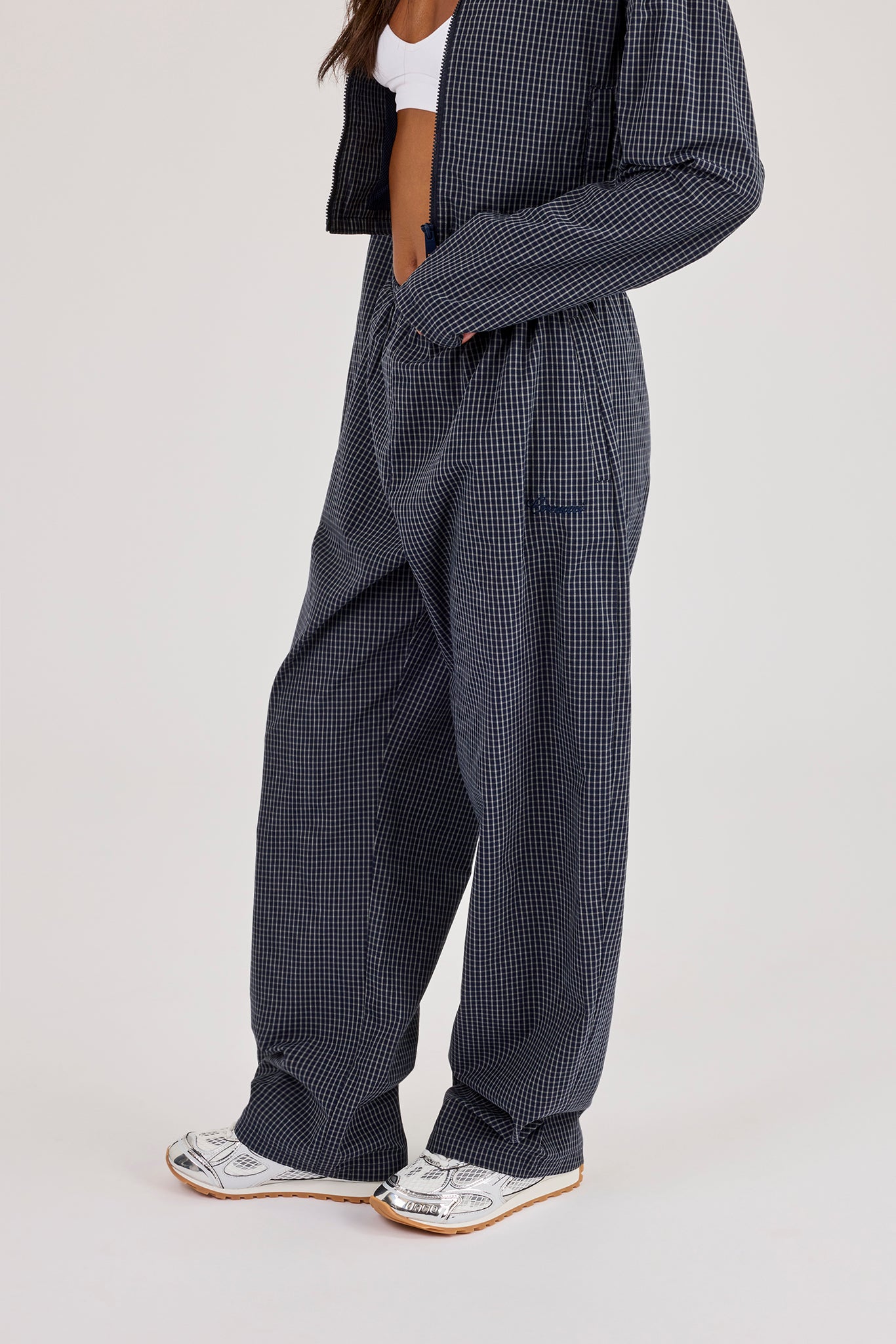 Check Barrel Leg Trouser - Navy
